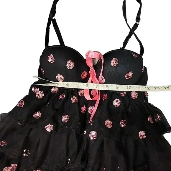 VICTORIA’S Secret Babydoll Slip Black Lace Flirty Sexy Little Thing top. 34 B - Picture 11 of 16